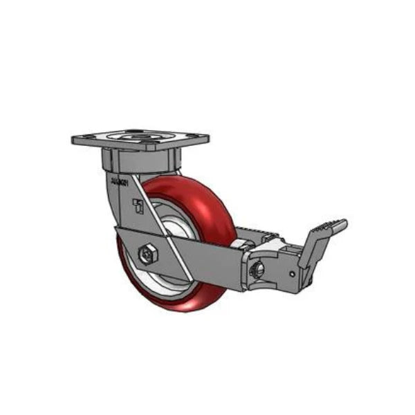 Albion Casters 6" x 2" Maintenance-Free Swivel Caster with Face Brake - MAX Efficiency Maroon Wheel, 1250 lb Load Capacity, 4" x 4.5" Plate, Made in USA - Model 18AX06228SFBB Albion-Casters