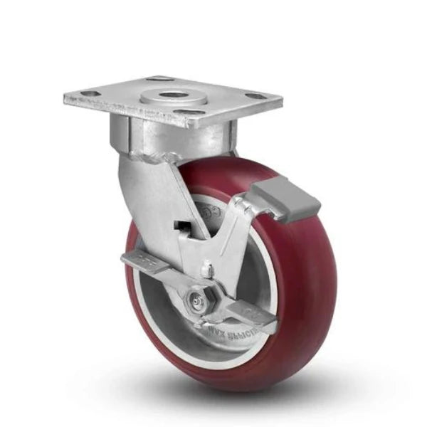 Albion Casters 6"x2" Maintenance-Free Side Locking Caster with MAX-Efficiency Maroon Wheel - Heavy-Duty Floor Protective Caster - SKU 18AX06228SFBC Albion-Casters