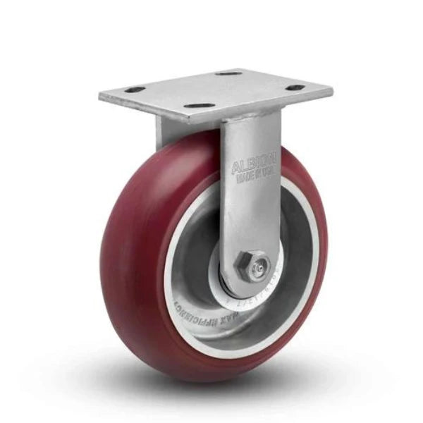 Albion Casters 8x2 Inch Floor-Protective Maintenance-Free Rigid Caster with MAX Efficiency Maroon Wheel - 1250 lb Load Capacity, USA-Made, SKU 18AX08228R Albion-Casters