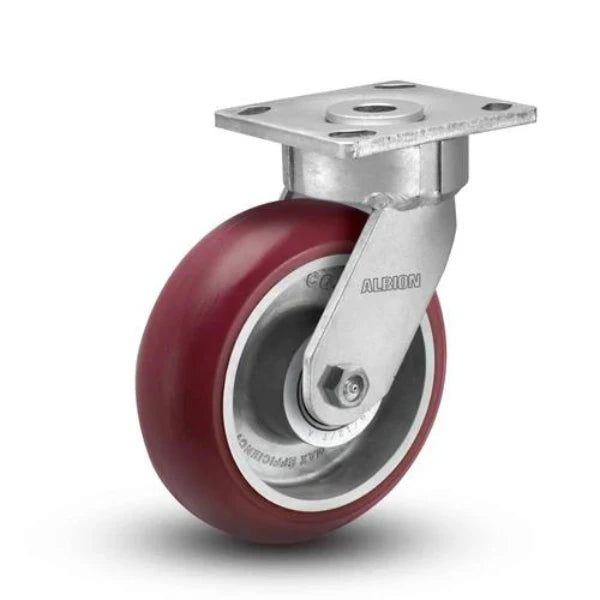 Albion Casters 8" x 2" Swivel Caster with MAX-Efficiency Maroon Wheel - Maintenance-Free, Floor Protective, 1250 lb Load Capacity - USA-Made (18AX08228S) Albion-Casters