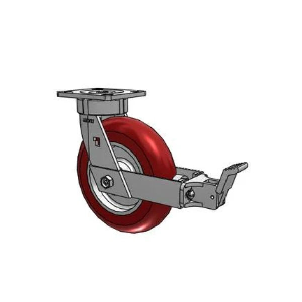 Albion Casters 8" x 2" Maintenance-Free Swivel Caster with Face Brake and MAX Efficiency Maroon Wheel - Heavy-Duty, 1250 lb Capacity, 4" x 4.5" Plate - 18AX08228SFBB Albion-Casters