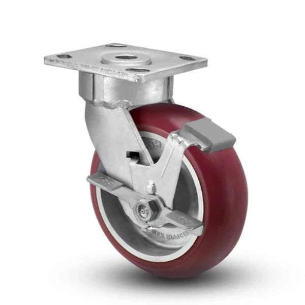 Albion Casters 8" x 2" Floor Protective - Side Locking Swivel Caster with MAX-Efficiency Maroon Wheel - Maintenance-Free, 1250 lb Capacity - SKU 18AX08228SFBC Albion-Casters
