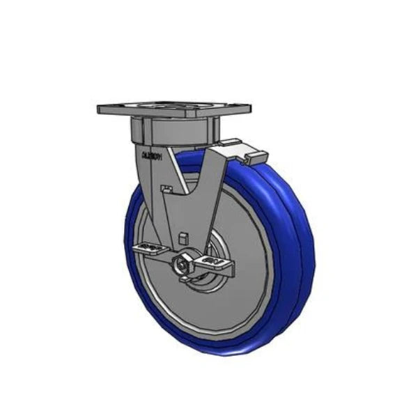 Albion Casters 8" x 2" Maintenance-Free Swivel Caster with EAZ Crowned Wheel and Side Lock Mechanism - 1250 lb Load Capacity, 4" x 4.5" Plate - Model 18EY08228SFBC, Made in USA Albion-Casters