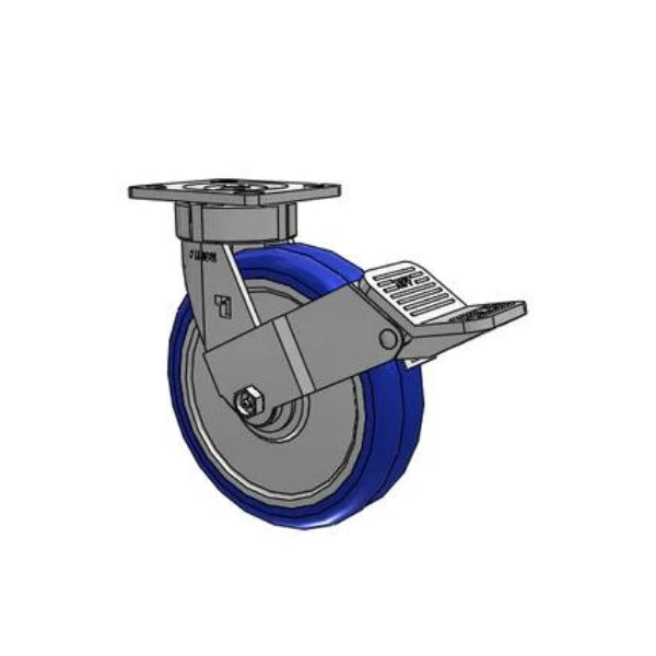 Albion Casters 8" x 2" Maintenance-Free Swivel Caster with EAZ Crowned Wheel and Wheel Lock - 1250 lb Capacity, 4" x 4.5" Plate, Made in USA - Model 18EY08228SFBE Albion-Casters