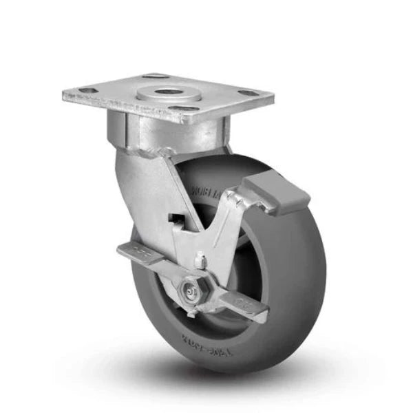 Albion Casters 6" x 2" Maintenance-Free Side Lock Caster with Performance-Rubber Donut Wheel & 4" x 4.5" Plate - High-Performance, Low-Maintenance Wheel for Industrial Use Albion-Casters