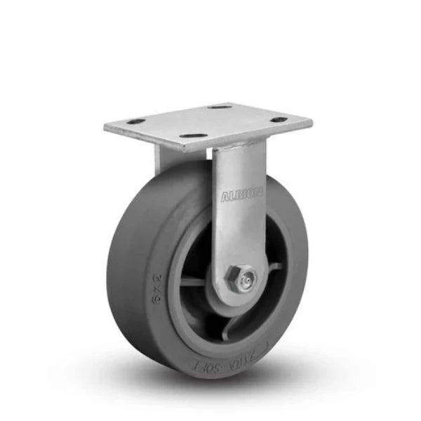 Albion Casters 4" x 2" Maintenance-Free Rigid Flat Performance-Rubber Wheel Caster with 4" x 4.5" Plate - High-Durability Industrial Caster for Smooth Operation Albion-Casters
