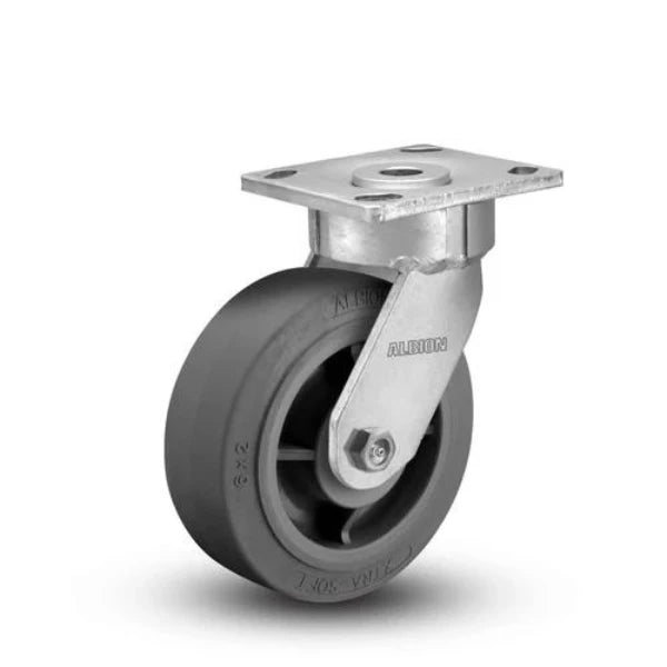 Albion Casters 4" x 2" Maintenance-Free Swivel Caster with Flat Performance-Rubber Wheel and 4" x 4.5" Plate – High Durability & Smooth Operation | Model 18XS04228S Albion-Casters