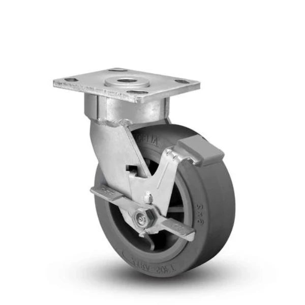 Albion Casters 4" x 2" Maintenance-Free Side Lock Caster with Flat Performance-Rubber Wheel and 4" x 4.5" Plate - Model 18XS04228SFBC | Industrial Equipment Caster for Smooth Rolling and Stability Albion-Casters