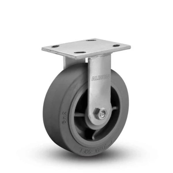 Albion Casters 5" x 2" Maintenance-Free Rigid Flat Performance-Rubber Wheel Caster with 4" x 4.5" Plate - Heavy-Duty Industrial Caster for Smooth Operation and Durability Albion-Casters