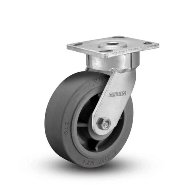 Albion Casters 5" x 2" Maintenance-Free Swivel Flat Performance-Rubber Wheel Caster with 4" x 4.5" Plate - High-Performance, Low-Maintenance Industrial Caster Albion-Casters