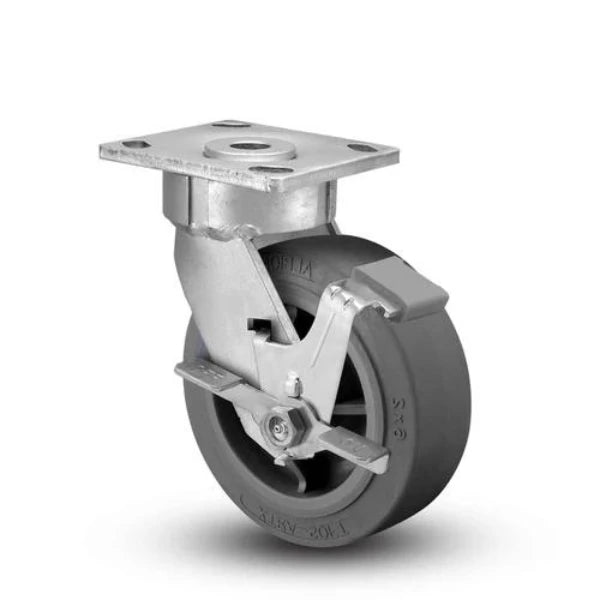 Albion Casters 5" x 2" Maintenance-Free Side Lock Flat Performance-Rubber Wheel Caster with 4" x 4.5" Plate - High-Performance Industrial Caster for Smooth Operation and Stability Albion-Casters