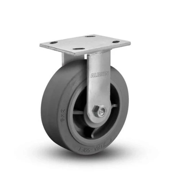 Albion Casters 6" x 2" Maintenance-Free Rigid Flat Performance-Rubber Wheel Caster with 4" x 4.5" Plate - High-Durability Industrial Caster for Smooth Operation Albion-Casters