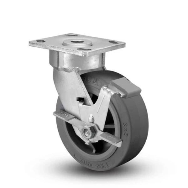 Albion Casters 6" x 2" Maintenance-Free Side Lock Flat Caster with Performance-Rubber Wheel and 4" x 4.5" Plate - High-Quality Industrial Caster for Smooth, Secure Movement Albion-Casters