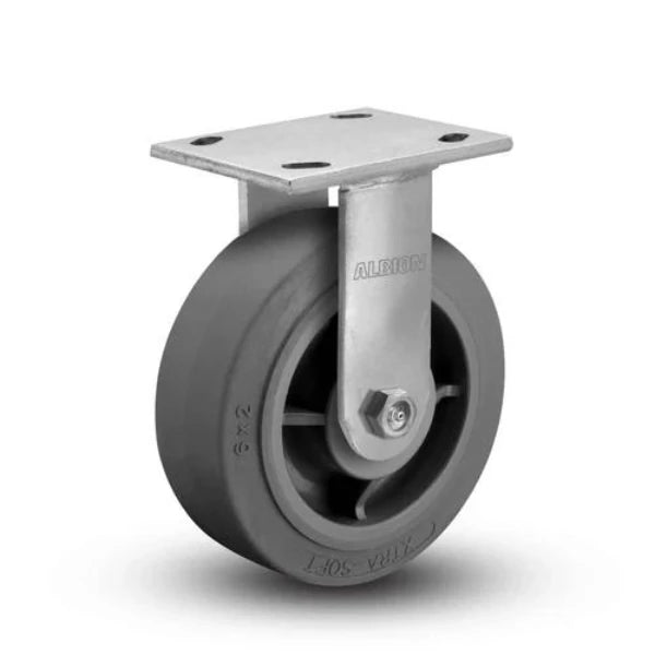 Albion Casters 8" x 2" Maintenance-Free Rigid Caster with Flat Performance-Rubber Wheel and 4" x 4.5" Plate - 18XS08228R Albion-Casters