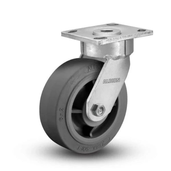 Albion Casters 8" x 2" Maintenance-Free Swivel Flat Performance-Rubber Wheel Caster with 4" x 4.5" Plate - Heavy-Duty Industrial Caster for Smooth Mobility Albion-Casters