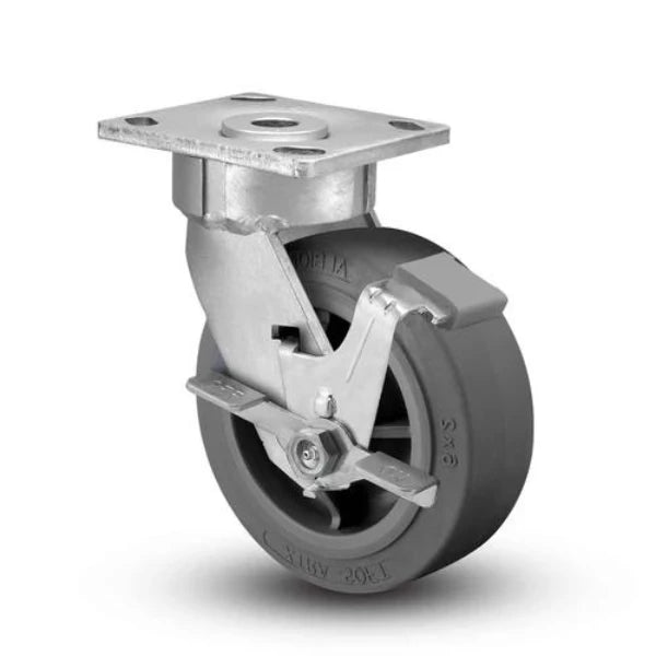 Albion Casters 8" x 2" Maintenance-Free Side Lock Caster with Flat Performance-Rubber Wheel and 4" x 4.5" Plate - 18XS08228SFBC Albion-Casters