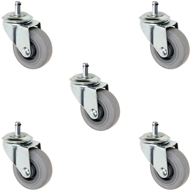 2 Inch Gray Rubber Caster Set - 5 Pack | 80 lbs Capacity Per Caster | Light Duty Furniture CasterHeadquarter