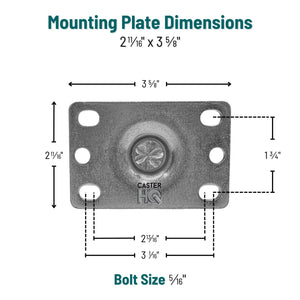 3.5" Performa Rigid Caster: 250lb Capacity, Ball Bearing, 2.6875"x3.625" Top Plate -  | CasterHQ