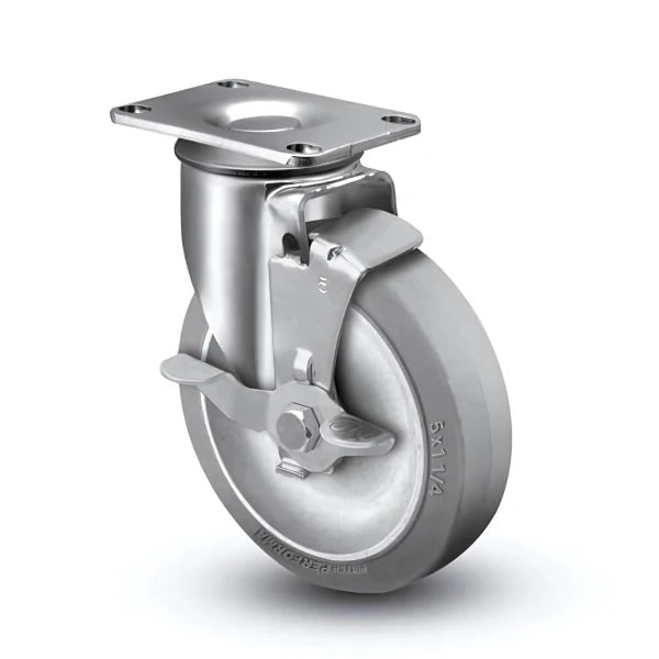 3.5" x 1.25" Heavy Duty Side Locking Swivel Caster with Performa Rubber BB Wheel CasterHQ