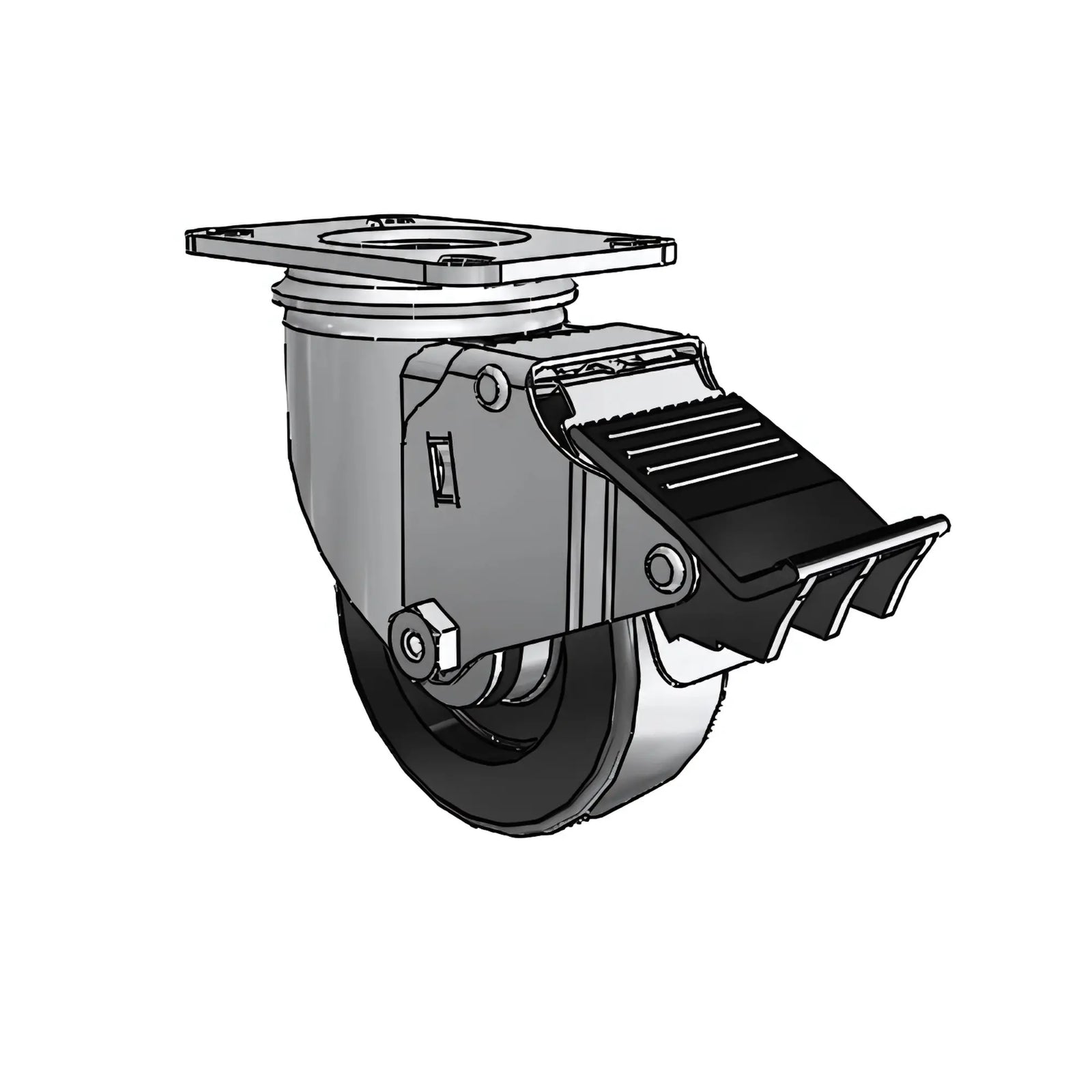 3.5" x 1.25" Polyolefin Swivel Caster with Total Lock, Ball Bearing, 230 lb Capacity, 2.5" x 3.625" Plate -  | CasterHQ