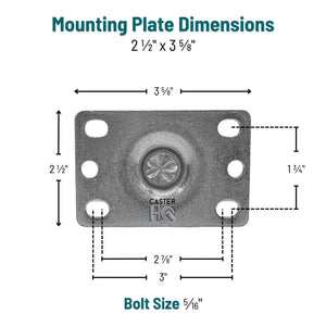 3.5" x 1.25" Polyolefin Swivel Caster with Total Lock, Ball Bearing, 230 lb Capacity, 2.5" x 3.625" Plate -  | CasterHQ