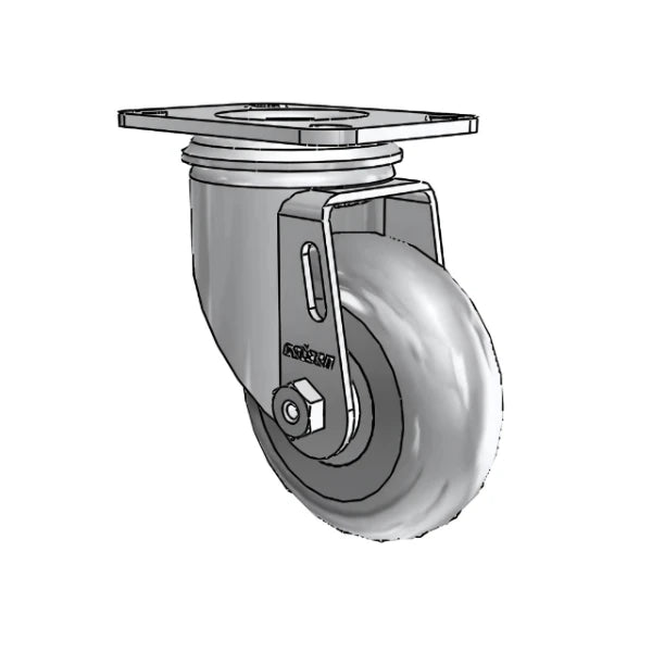 3.5" Performa Rubber Swivel Caster with Delrin Bearing, 210 lb Capacity, 2.5" x 3.625" Top Plate CasterHQ