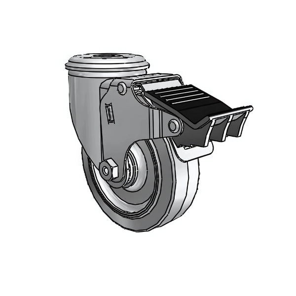 4"x1.25" Performa Delrin Bearing Swivel Caster with Total Lock, 300 lb Load Capacity, 5" Mount Height colson-header