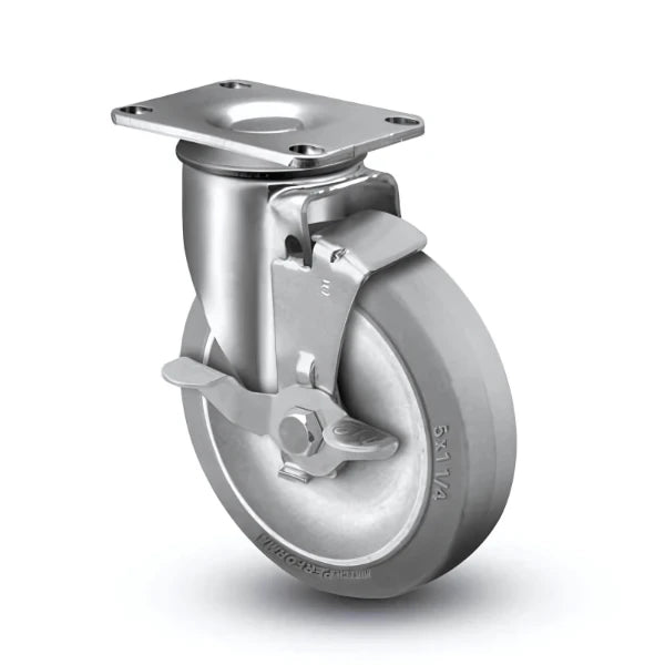 4"x1.25" Performa Rubber BB Wheel Side Locking Swivel Caster - 300 lb Load Capacity CasterHQ