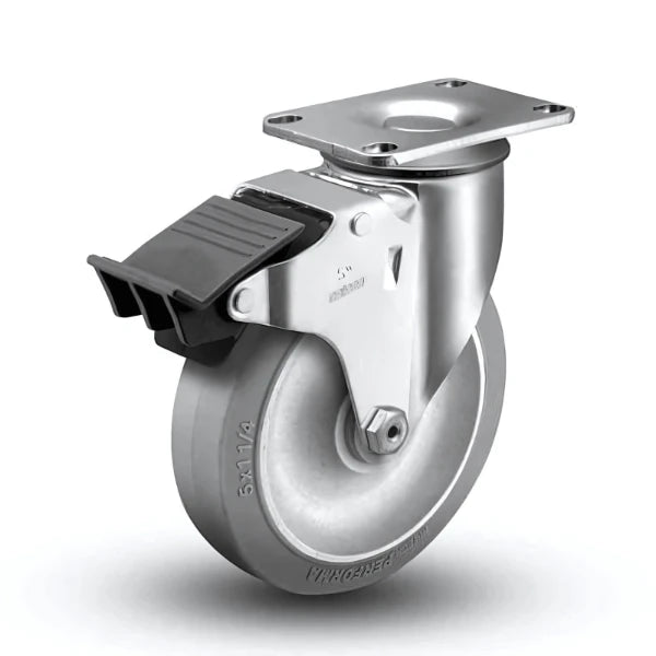 4"x1.25" Heavy-Duty Swivel Caster with Performa Rubber BB Wheel - 300 lb Capacity CasterHQ