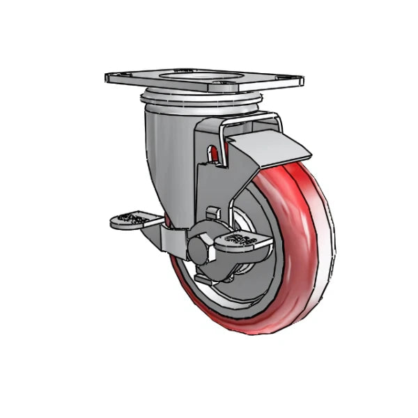 4" HI-TECH Polyurethane Swivel Caster with Side-Lock Brake | 275 lb Capacity | 2.5" x 3.625" Top Plate colson-header