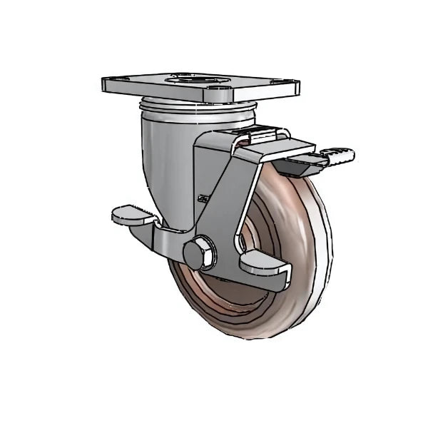 4" x 1.25" Stainless Thermo Side-Lock Caster with 2.5" x 3.625" Plate - High-Temperature, Durable Industrial Caster – Model 2.04456.52 HT BRK1 colson-header1