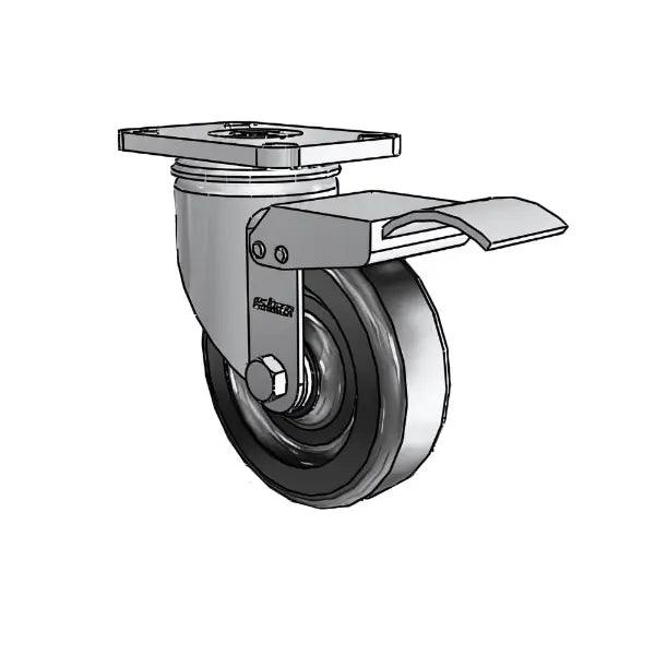 4" x 1.25" Stainless Polyolefin Caster with Delrin Bearing and Total Lock - Heavy-Duty Industrial Caster with 2.5" x 3.625" Mounting Plate (Model 2.04456.544 BRK4) -  | CasterHQ