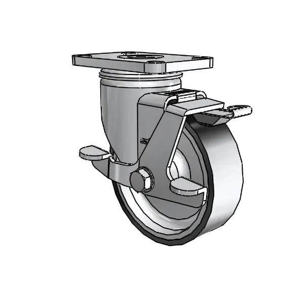 4" x 1.25" Stainless ThermoTech Teflon Side-Lock Caster - Durable High-Performance Wheel with 2.5" x 3.625" Plate for Industrial Applications | Model 2.04456.613 H BRK1 -  | CasterHQ