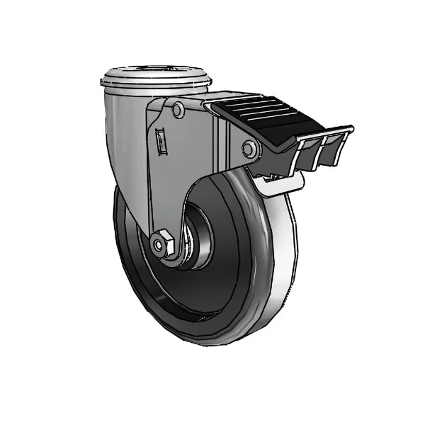 5" x 1.25" Polyolefin Delrin Bearing Caster with Total Lock, 1/2" Hollow Rivet, and Durable Design for Industrial Applications colson-header1