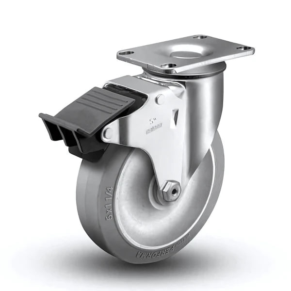5" Heavy Duty Top Plate Caster with Performa Rubber BB Wheel - 325 lb Load Capacity CasterHQ