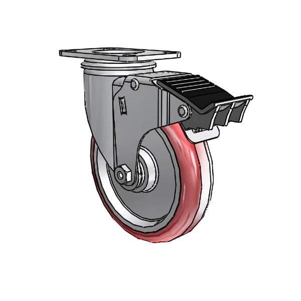 5" x 1.25" Stainless Steel Caster with HI-TECH Delrin Bearing, Total Lock, and 2.5" x 3.625" Plate - Model 2.05256.91 BRK5 for Heavy-Duty Industrial Use colson-header