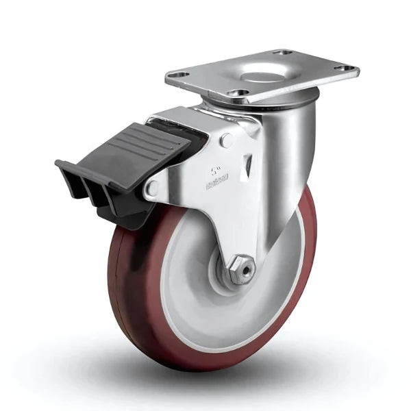 5"x1.25" Heavy-Duty Swivel Total Lock Caster with Polyurethane Wheel - 300 lb Load Capacity CasterHQ