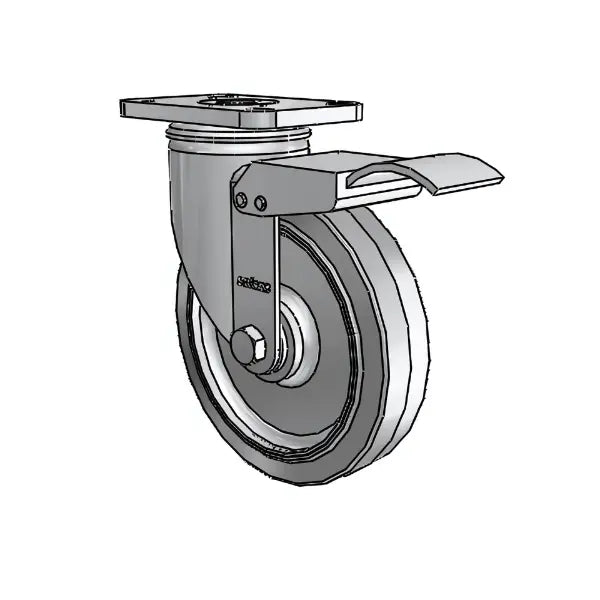 5" x 1.25" Stainless Performa Delrin Bearing Caster with Total Lock - High-Durability Industrial Caster with 2.5" x 3.625" Plate -  2.05456.444 BRK4 -  | CasterHQ