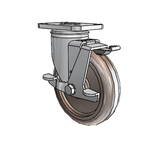 5" x 1.25" Stainless Thermo Plain Side-Lock Caster - Durable and Heat-Resistant with 2.5" x 3.625" Plate for Heavy-Duty Applications | Model 2.05456.52 HT BRK1 colson-header