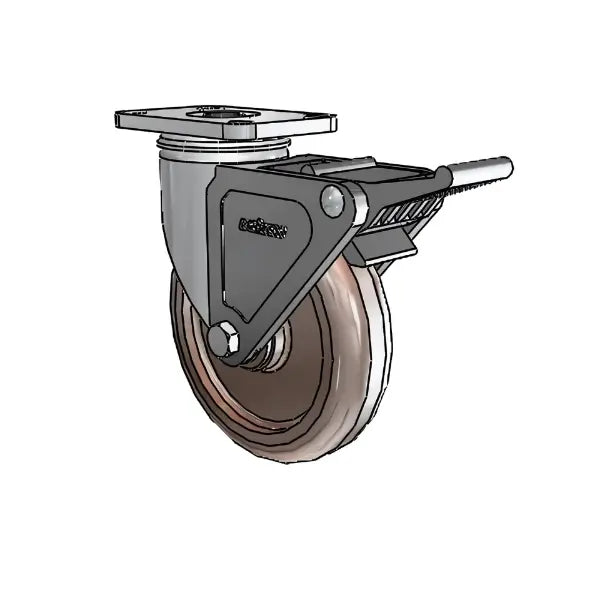 5" x 1.25" Stainless Thermo Plain Caster with Top Lock - Durable and Heat-Resistant with 2.5" x 3.625" Plate for Industrial Applications - Model 2.05456.52 HT BRK2 -  | CasterHQ