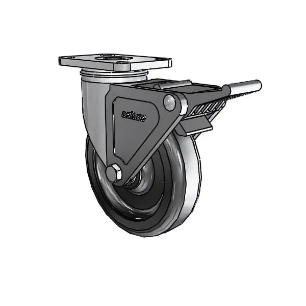 5" x 1.25" Stainless Polyolefin Caster with Delrin Bearing, Top Lock, and 2.5" x 3.625" Plate - Ideal for Industrial & Commercial Use - Model 2.05456.544 BRK2 -  | CasterHQ