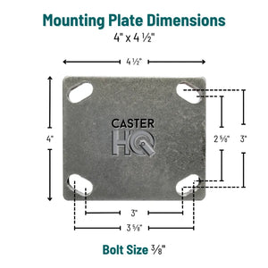 Durastar 3" x 1-1/4" FX Thermoplastic Rubber Rigid Caster - 225 lb Capacity, Choose Top Plate Option Durastar