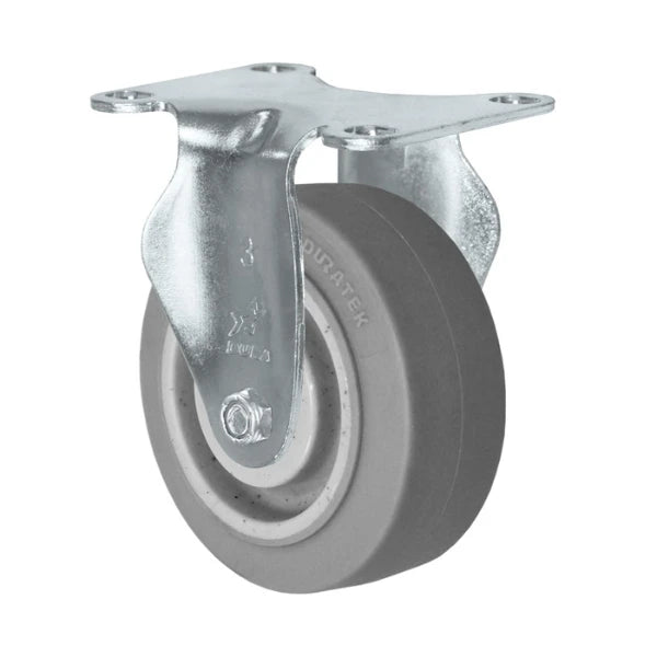 Durastar 3" x 1-1/4" Duratek High Tech Rubber Rigid Caster - 225 lb Capacity, Choose Top Plate Option Durastar