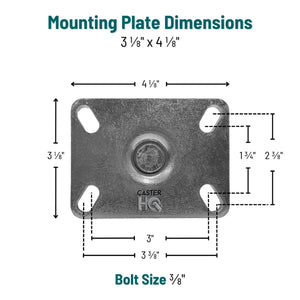 Durastar 3" x 1-1/4" Duratek High Tech Rubber Rigid Caster - 225 lb Capacity, Choose Top Plate Option Durastar