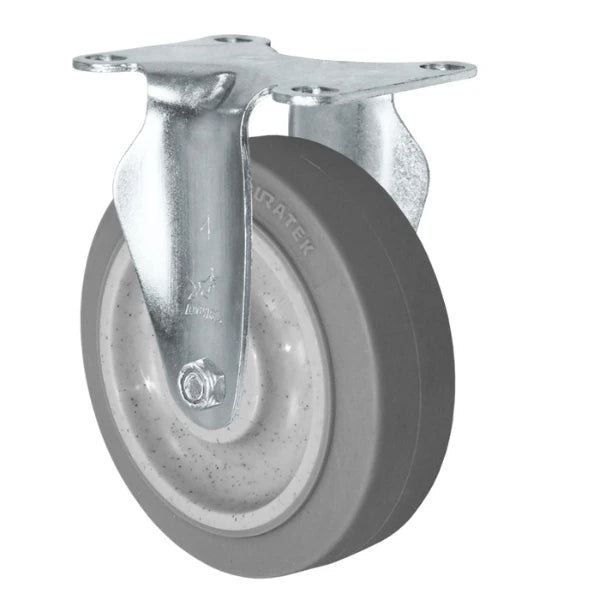 Durastar 4" x 1-1/4" Duratek High Tech Rubber Rigid Caster - 300 lb Capacity, Choose Top Plate Option Durastar