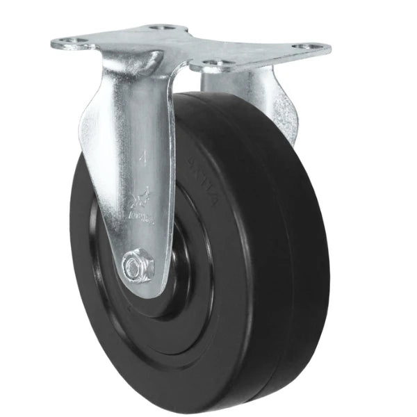 Durastar 4" x 1-1/4" Soft Rubber Rigid Caster - 220 lb Capacity, Choose Top Plate Option Durastar