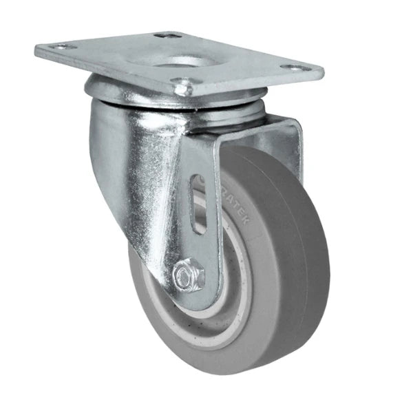 Durastar 3-1/2" x 1-1/4" Duratek High Tech Rubber Swivel Caster - 250 lb Capacity, Choose Top Plate Option Durastar