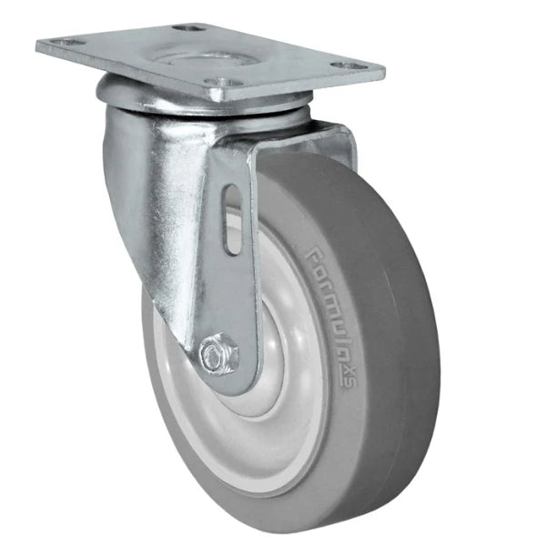 Durastar 4" x 1-1/4" FX Thermoplastic Rubber Swivel Caster - 300 lb Capacity, Choose Top Plate Option Durastar