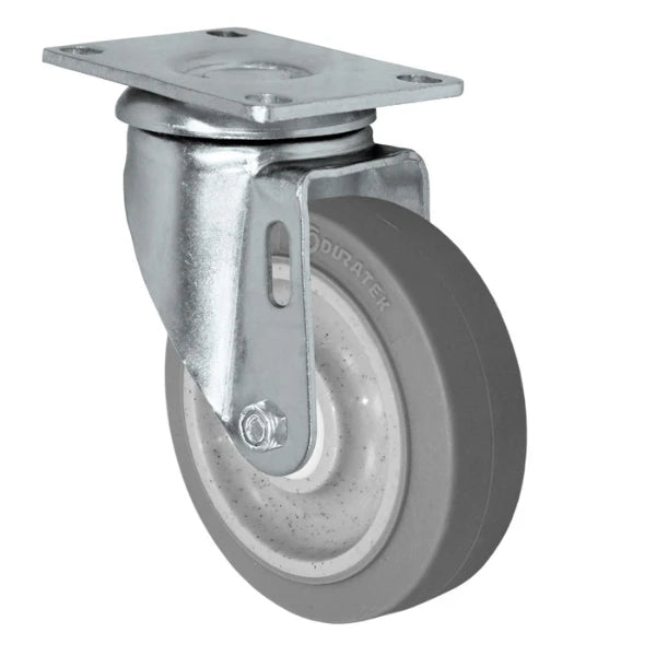 Durastar 4" x 1-1/4" Duratek High Tech Rubber Swivel Caster - 300 lb Capacity, Choose Top Plate Option Durastar