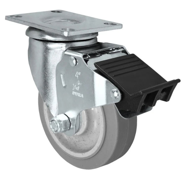 Durastar 4" x 1-1/4" Duratek High Tech Rubber Swivel Caster - 300 lb Capacity, Choose Top Plate Option Durastar